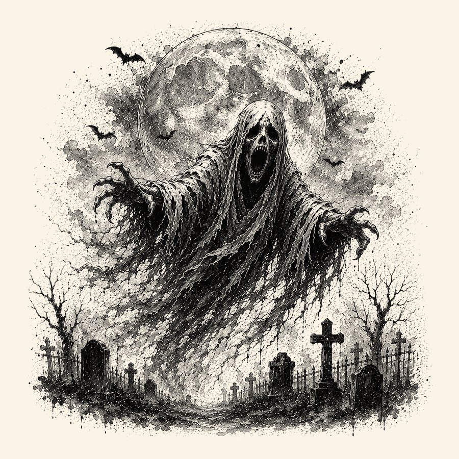 Dracula vampire with Happy Halloween gothic lettering, castle and bats